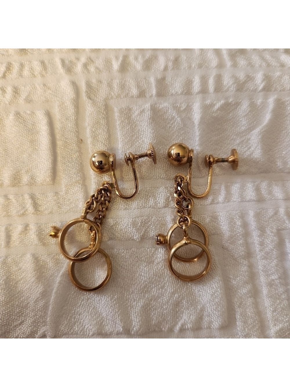Vtg 1950's Gold Plated Alice Wedding Band Engagement Ring Screw-Back Earrings
